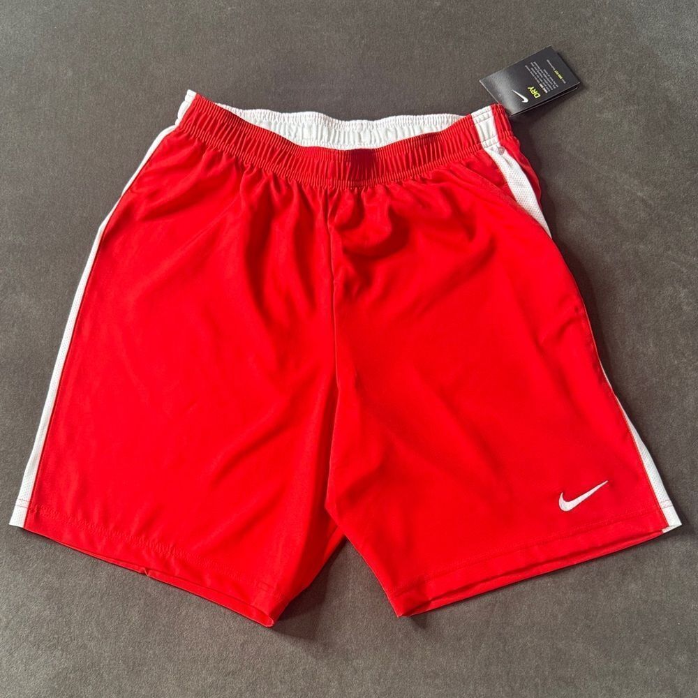 Mens Nike Dri-Fit Woven Venom Soccer Sport Shorts Red Drawstring Waist SMALL NWT
